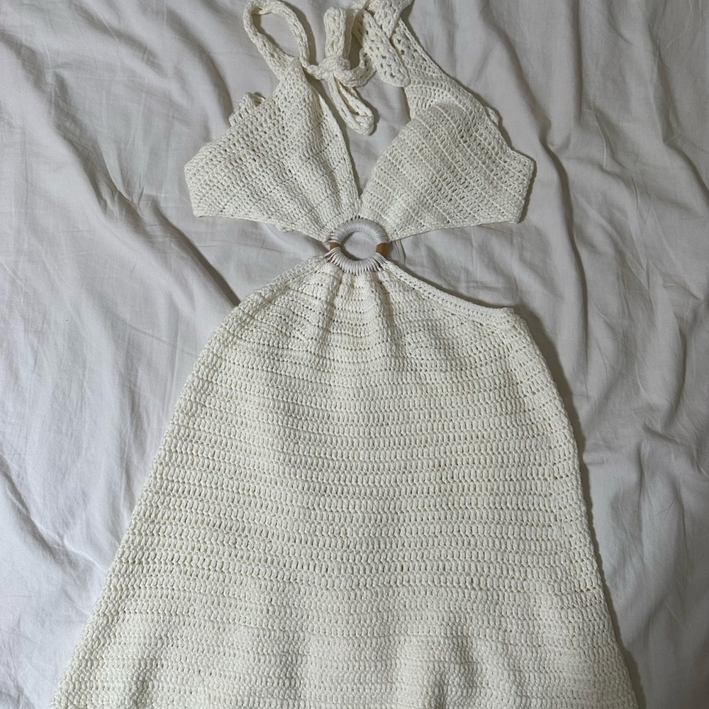 White Crochet Halter cover up Dress